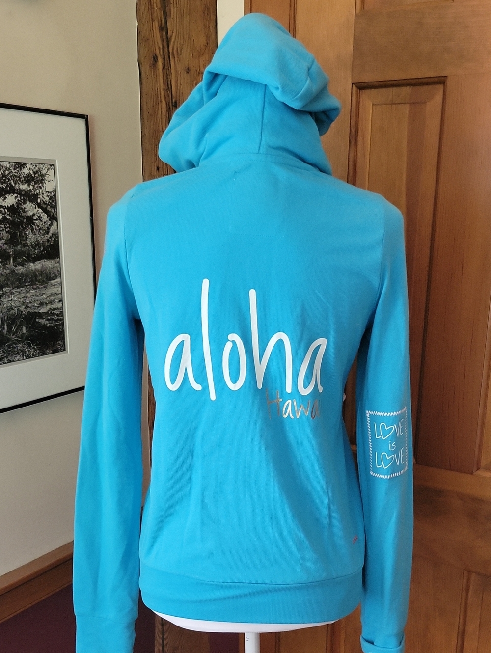 Peace Love World x Hau’oli Waikiki Blue Aloha Zip Hoodie M